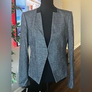 Theory Tweed Effect Edge To Edge Jacket W/black Trim Collar. Sz 8